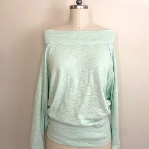 We The Free Light Small Green Knit Off-The-Shoulder Lightweight Long Sleeve Top